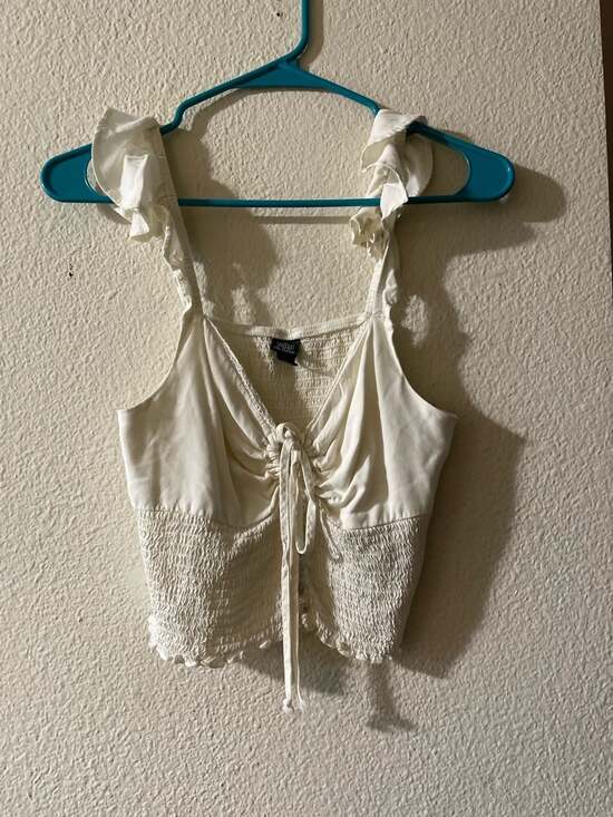 Wild Fable Tops - Wild Fable White Flutter Ruffle Strap Smocked Tie-Front Crop Top